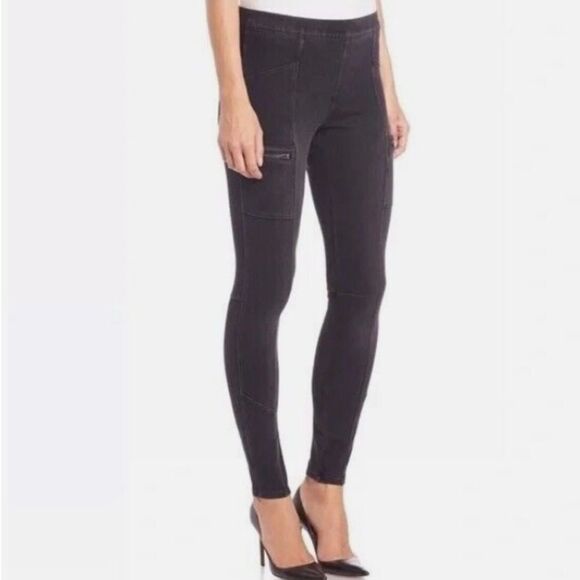 SPANX Washed Black Denim High Rise Cargo Jeggings Leggings Sz L - Picture 1 of 8